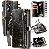 Defencase for Samsung Galaxy S25 FE Case Wallet with RFID Blocking Card Holder for Women and Men, PU Leather Magnetic Snap Flip Zipper Strap Wallet Phone Case for Galaxy S25 FE 5G 6.7", Coffee