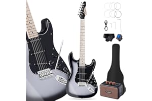Leo Jaymz 39 Inch Full Size Electric Guitar Kit Electric Guitar Beginner Kits - Amplifier, Tuner, Gig bag(Silver Black 5W)