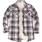 ThCreasa Womens Sherpa Lined Flannel Jacket with Hand Pockets, Plaid Button Down Fuzzy Shirt Jackets