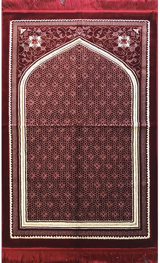 Islamic Prayer Rug - Plush Velvet Janamaz Muslim Namaz Seccade Turkish Prayer Mat Carpet Wide with Free Cap Bright Green