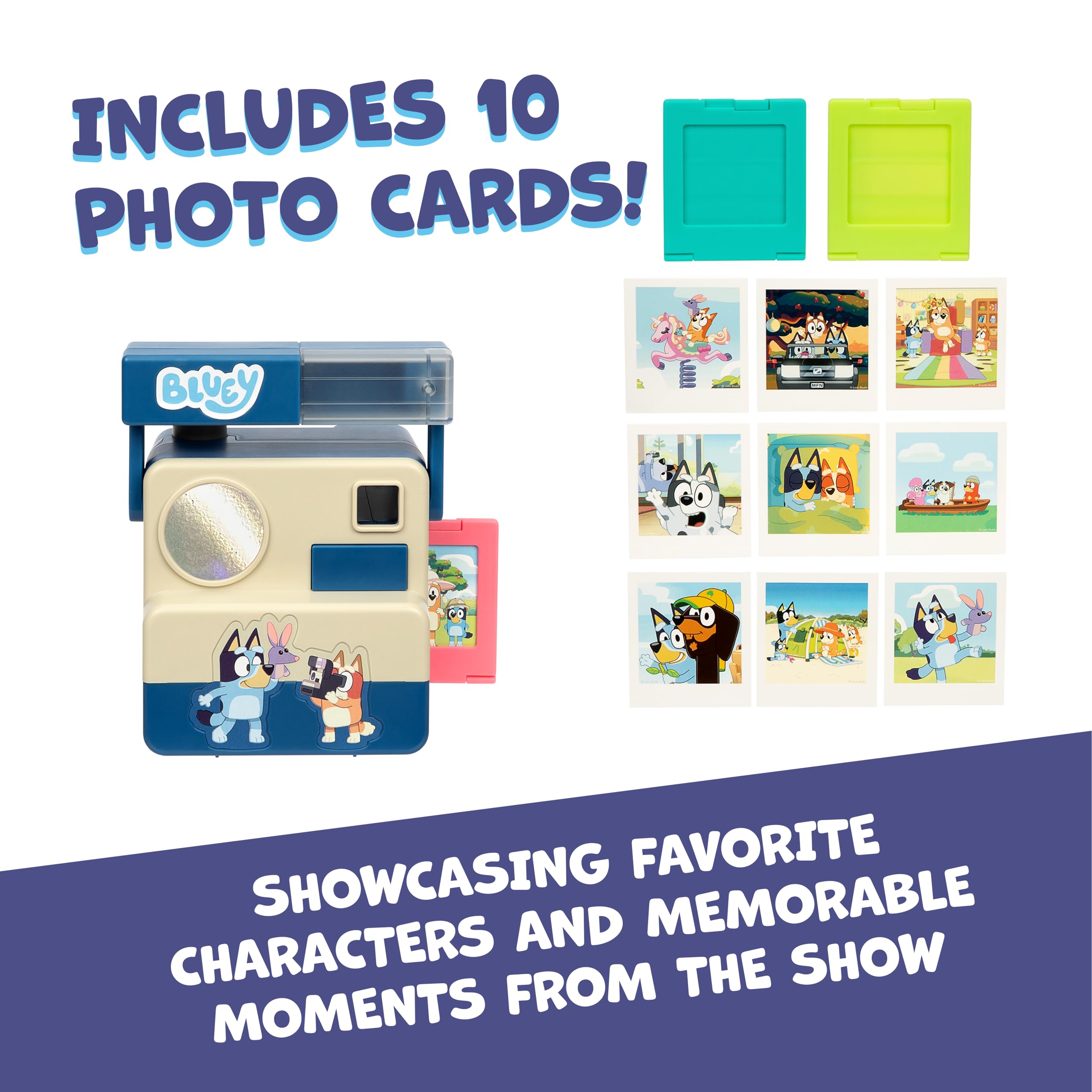 Bluey Chikit Chikit Pretend Camera, Role Play Toy Camera for Kids with 10 Photo Cards, 3 Pop-Out Film Cartridges, Toddler Toys Playset for Ages 3+