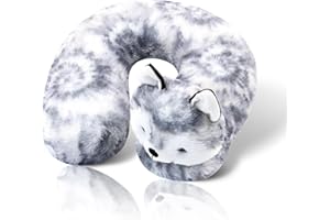 Cloudz Kids Super Soft N' Cuddly Animal Airplane Travel Neck Pillow! Keep Children Comfy and Supported with a Buddy While Traveling or just Resting at Home - Grey Wolf