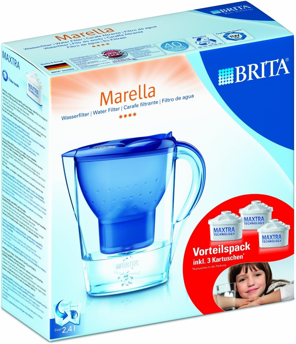 Brita Wasserfilter Marella XL 3,5L + 3 Maxtra Kartuschen blau Kaufen