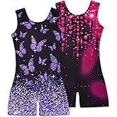 Taubow 2 Packs Gymnastics Leotards for Girls Mermaid Leopard Dance Leotard Kids Biketard with Shorts