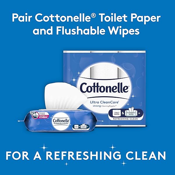 COTTONELLE FLUSHABLE WET WIPES FOR ADULTS, 1 FLIP-TOP PACK, 42 WIPES, ALCOHOL-FREE, PLASTIC FREE