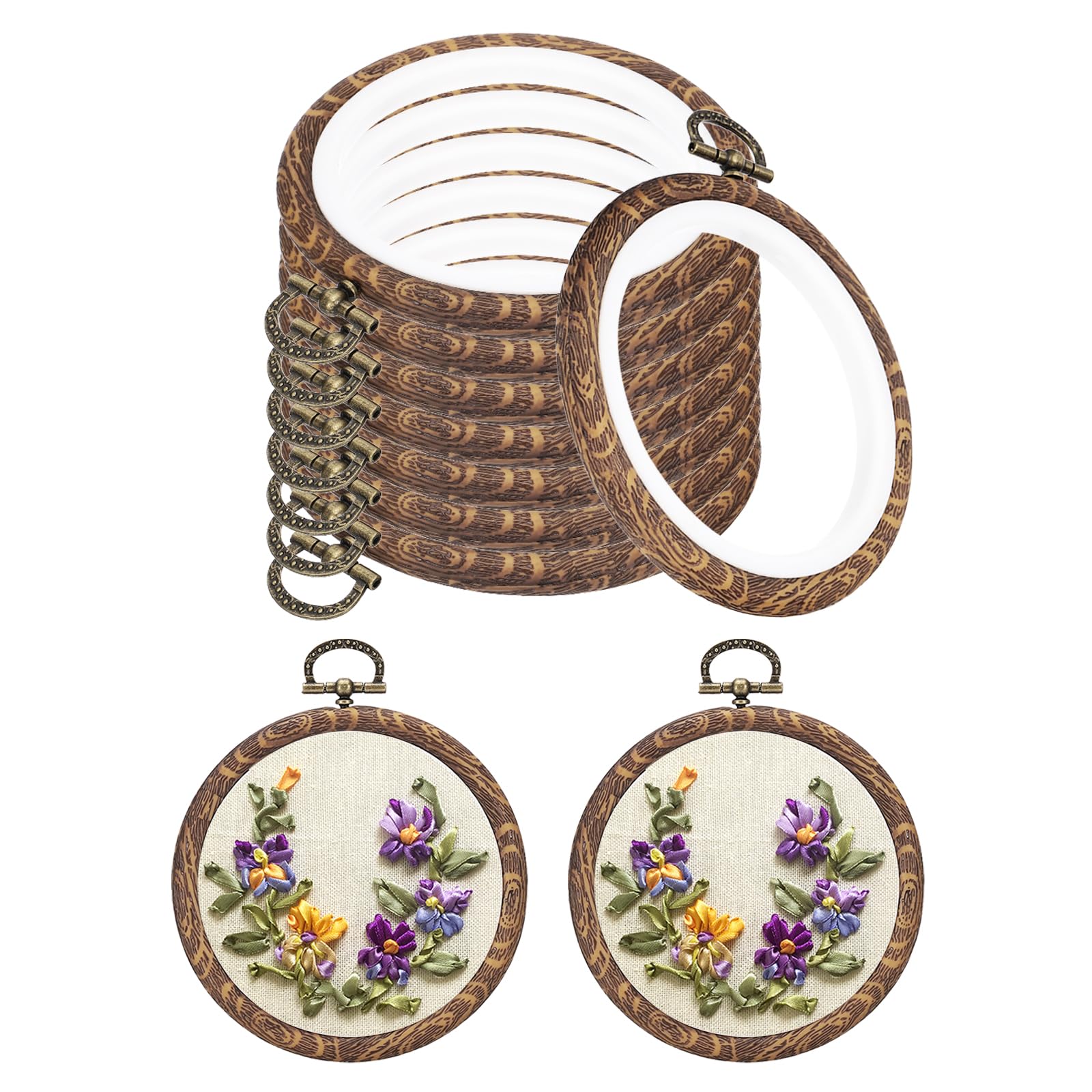 PATIKIL 3inch Embroidery Hoops, 10Pieces Imitated Wood Circle Frame Cross Stitch Hoop Ring for Embroidery Art Craft Sewing Ornaments Hanging Decoration