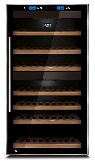 CASO WineComfort Touch 66 Design Weinkühlschrank für bis zu 66 Flaschen (bis zu 310 mm Höhe), zwei Temperaturzonen 5-20°C, Ge