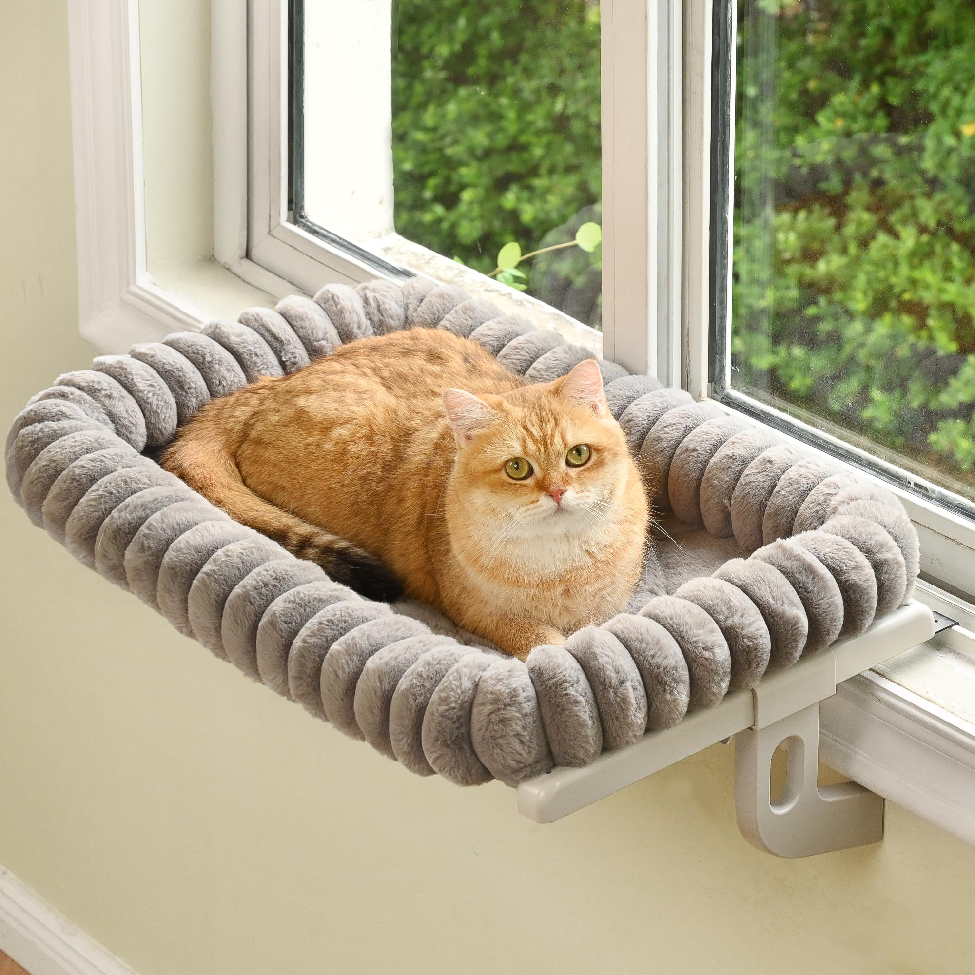 Photo 1 of ***BED COVER MISSING***Zoratoo Cloud-Cuddle Cat Window Perch with 4-Sided Bolster, Zipper Design Cushion Window Seat for Window Sill, Sturdy Metal Frame & Easy Assembly Pet Hammock Bed for Indoor Cats (Gray, Medium)