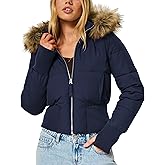 Megfie Womens Cropped Puffer Jacket Lightweight Winter Coats Quilted Jackets Faux Fur Trim Puffer Bomber Jacket