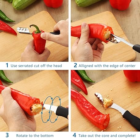 Quick To Remove Seeds In Vegetables For Kitchen 2 Pieces Pepper And Cucumber Corer Stainless Steel Seed Remover Tools Set With Rubber Handle And Serrated Slice Kitchen Dining Kitchen Utensils