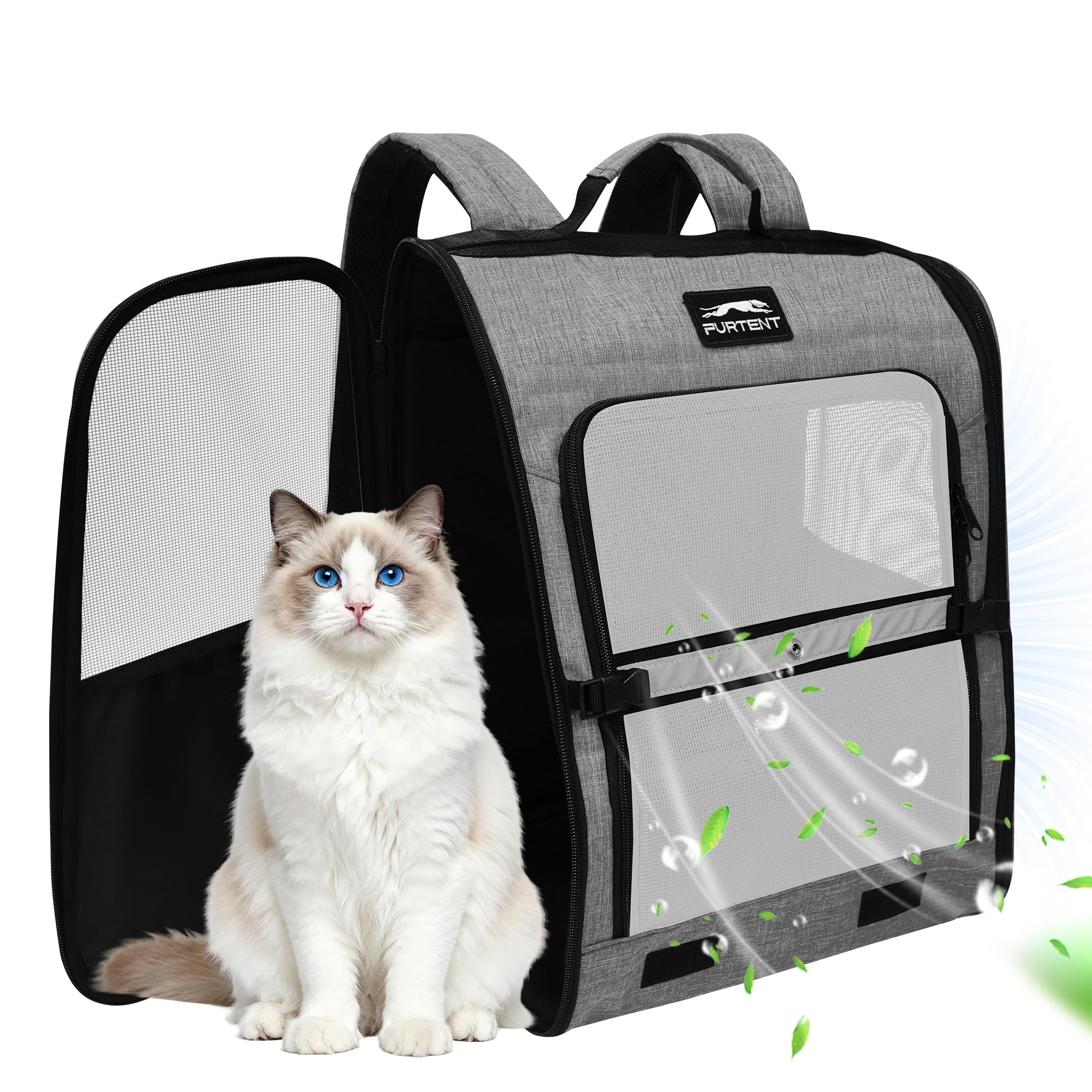 Cat Backpack Carrier Pet Backpack for Small Dogs and Medium Cats, Cat Bookbag Small Dog Carrier Backpack for Hiking Camping, Kitten Backpack with Breathable Mesh (Grey)