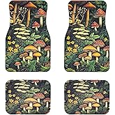 Tewujay Artistic Fabric Car Floor Mats-Non-Slip Rubber Backing,Mushroom,Front (26.8x17.3in) & Rear (13x17.3in) Set-Water Absorbing, Durable Automotive Floor Liners with Stylish Patterns