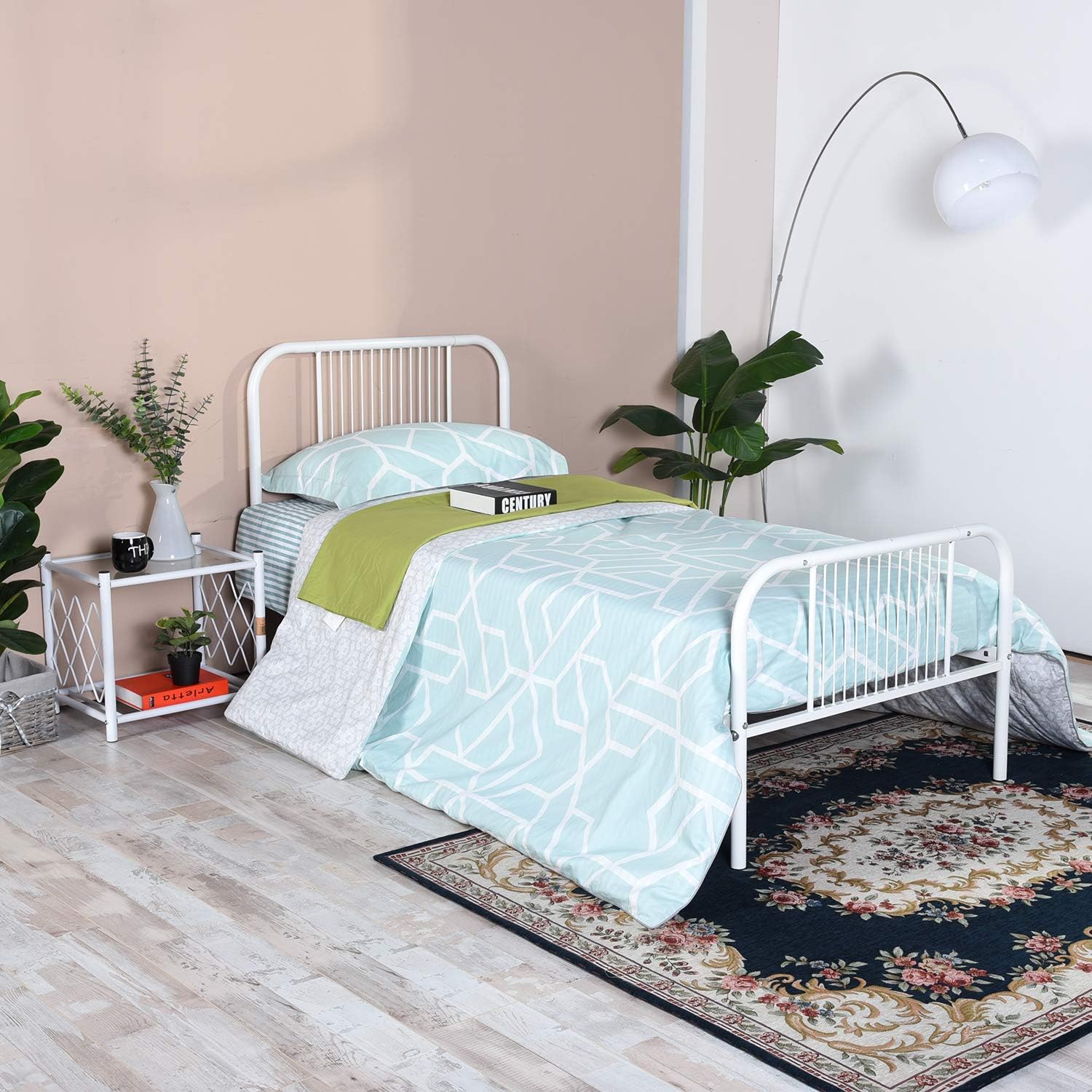 SYMY Vintage Twin Metal Bed Frame with Headboard and