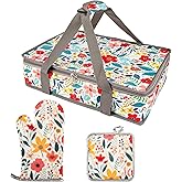 Pioneer Woman Style Insulated Casserole Carrier for Hot or Cold Food, Fits 9x13 Baking Dish,Floral Thermal Lasagna Lugger Tote with Oven Mitts and Pot Holders Set,Gift for Women, Mother's Day.3 PCS