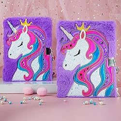 Unicorn Diary for Girls with Lock, Plush Unicorn