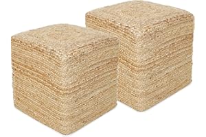 REDEARTH · Cube Pouf Foot Stool Ottoman - Jute Braided Pouffe Poof Accent Sitting - Set of 2 Footrest for The Living Room, Bedroom, Nursery, Patio, Lounge, Office - 14.5”x14.5”x16” - Natural