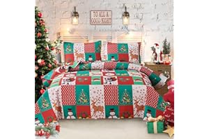 KEBURY Christmas Quilt Set Full/Queen Size Christmas Snowman Quilts Bedspread Rustic Plaid Patchwork Lodge Cabin Home Decor Quilt Holiday Xmas Bedding Lightweight Reversible Coverlet Set with 2 Pillow Shams