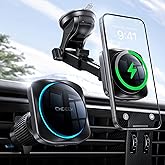 CHGeek for 15W Magsafe Car Mount Charger, Wireless Car Charger Magnetic Car Phone Holder Mount Fit iPhone17 16 15 14 13 Magsafe Case, Vent/Windshield/Dash Phone Mount Holder Fast Cooling Charger