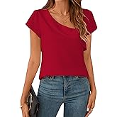 BMJL Womens Dressy Casual Blouses Asymmetrical V Neck Business Work Tops Ruffle Sleeve Summer Shirts