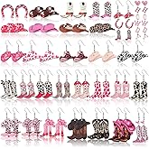 Nosiny 30 Pairs Wooden Cowgirl Earring Bulk for Women Western Cowboy Boot Dangle Earrings Rodeo Party Valentines Jewelry