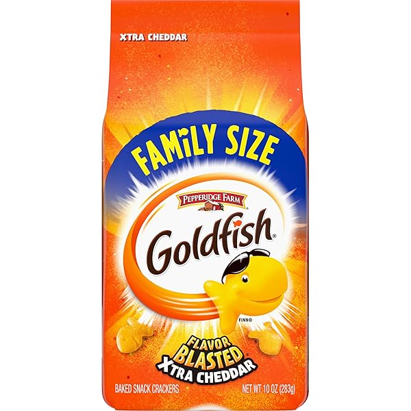 GOLDFISH CRACKERS, FLAVOR BLASTED XTRA CHEDDAR CRACKERS, FAMILY...