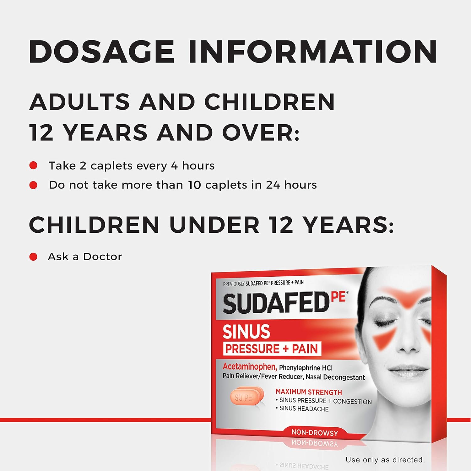 Sudafed PE Sinus Pressure + Pain Relief Maximum Strength Non-Drowsy Decongestant, 24 ct: Health & Personal Care