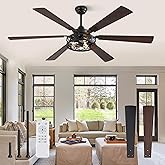 Fanbulous 65 Inch Ceiling Fan with Lights, Farmhouse Caged Ceiling Fans with Remote, Black Industrial Ceiling Fans with Quiet Reversible DC Motor, Large Ceiling Fan for Living room, Bedroom
