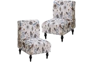 Jusmate Armless Accent Chair Cover Slipcover, Stretch Chair Slipper Super Fit Armless Chair Furniture Protector Cover Slipcover for Living Room Hotel (2 Pack, Brown Flower)