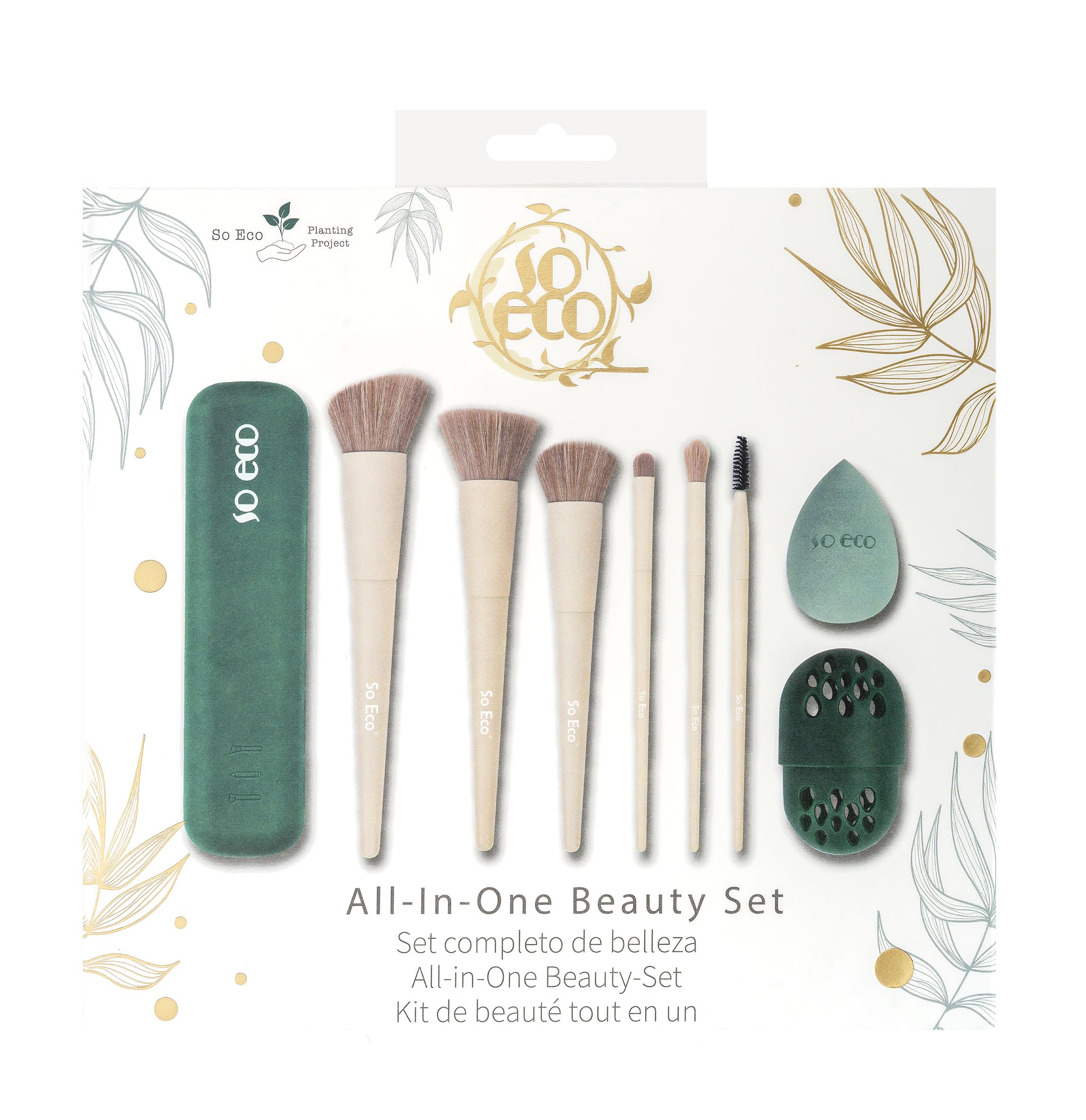 So Eco All-In-One Beauty Set – Vegan & Cruelty-Free Makeup Brush & Sponge Kit with Travel Case’s, Eco-Conscious Design for Face, Eyes & Brows