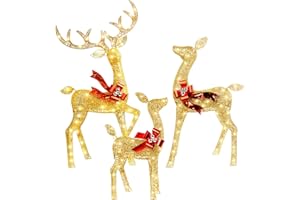 YOYNIIRE 3-Piece Large Lighted Christmas Deer Family Set 5Ft 3D Outdoor Yard Decoration with 210 LED Lights Zip Ties