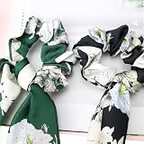 N\W 5 Pieces Satin Hair Scrunchies with Bow Floral Multicolor Hair Accessories view 7