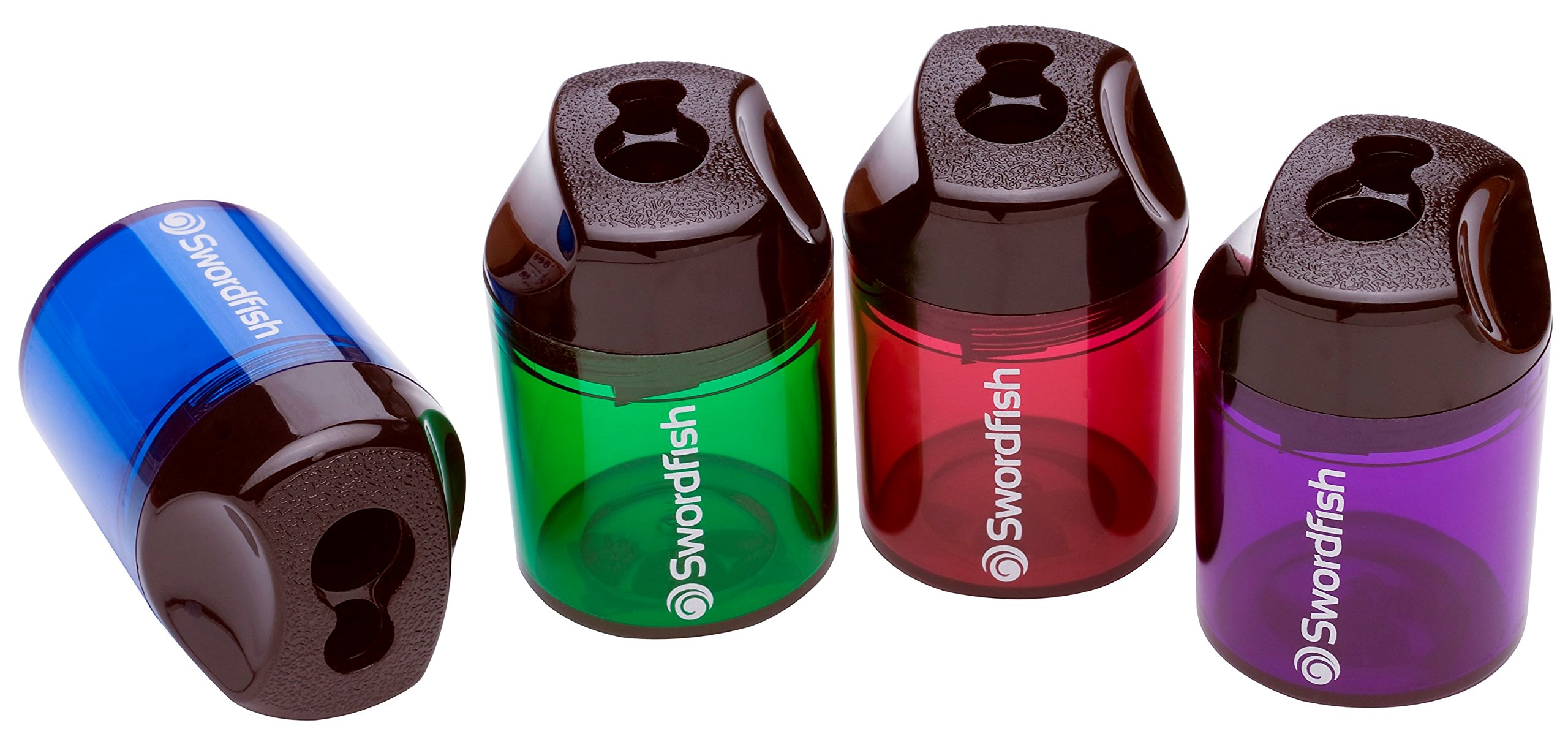 Swordfish ‘Canister’ Double-Hole Pencil Sharpener with Mess-Free Canister [Pack of 10] Assorted Colours [40033]