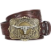 BELTROAD Cowboy Belts for Men Women Western Leather Buckle Belt Cowboy Cowgirl Embossed Belt for Jeans Christmas Men's Belt