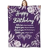 VODRM Birthday Gifts,Unique Best Gift Blanket 50x60in for Women Girl,Purple Floral Blankets,Ideas for Mom Sister Grandma Wife Daughter Granddaughter Lightweight Throw,Happy Festival Party Room Decor