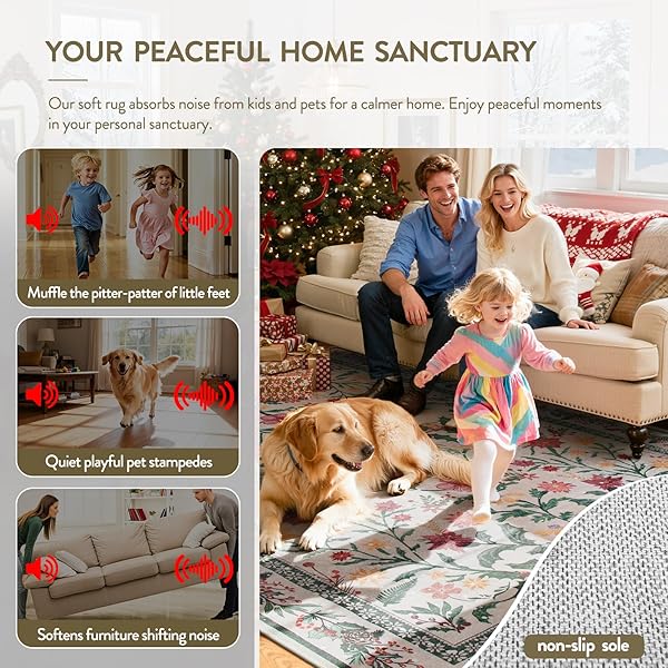 LAHOME 5X7 CHRISTMAS RUG FOR LIVING ROOM, BOHO SOFT RUGS FOR BEDROOM DECOR AESTHETIC, WASHABLE HOLLY BERRIES AREA RUG FOR DINING ROOM FIREPLACE APARTMENT RUSTIC DECOR