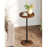 CHOEZON Drink Table, Small Round Side Table for Small Spaces, Pedestal Martini Side Table, for Living Room, Bedroom, Rustic Brown and Black TBZ30BF