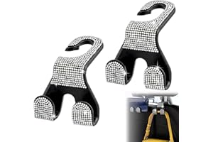 MTGOCHA Car Headrest Hooks Bling, 2 in 1 Purse Hook for Car Seat Hooks Rhinestone Car Purse Hangers Holder Universal Car Bag Hooks Bling Car Accessories for Women 2pcs,White