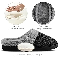 shoeslocker Womens Memory Foam Fuzzy Slippers