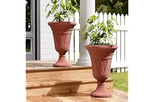 Trygoal 23.6" Tall Plastic Urn Planters for Outdoor Plants with Drainage Holes & Trophy Design, Set of 2 Sturdy Base Classic Indoor Large Flower Pots, Outdoor Planters for Porch/Home, Brick Red/Brown