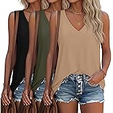 Riyiper 3 Pack Women's V Neck Tank Tops Loose Fit Sleeveless T Shirts Casual Tunic Tank Summer Beach Vacation Clothes