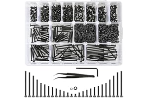 K Kwokker 1023Pcs M3 Screw Assortment 13 Lengths 4mm to 40mm, Hex Socket Flat Head 10.9 Alloy Steel Nuts and Bolts Assortment Kit, Metric Machine Screws and Nuts, Washers, Black
