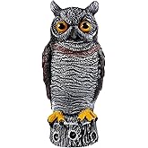 Hausse Fake Owl Decoy Bird Scarecrow Sculpture, 13.6 Inch Plastic Horned Owl Bird Deterrents, Garden Protectors, Nature Enemy Pest Repellent for Outdoor Garden Yard