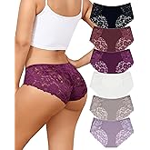 Aijolen Lace Bikini Panties Womens Cheeky Seamless Underwear Ladies No Show Hipster Underpants 6 Pack S-XXL