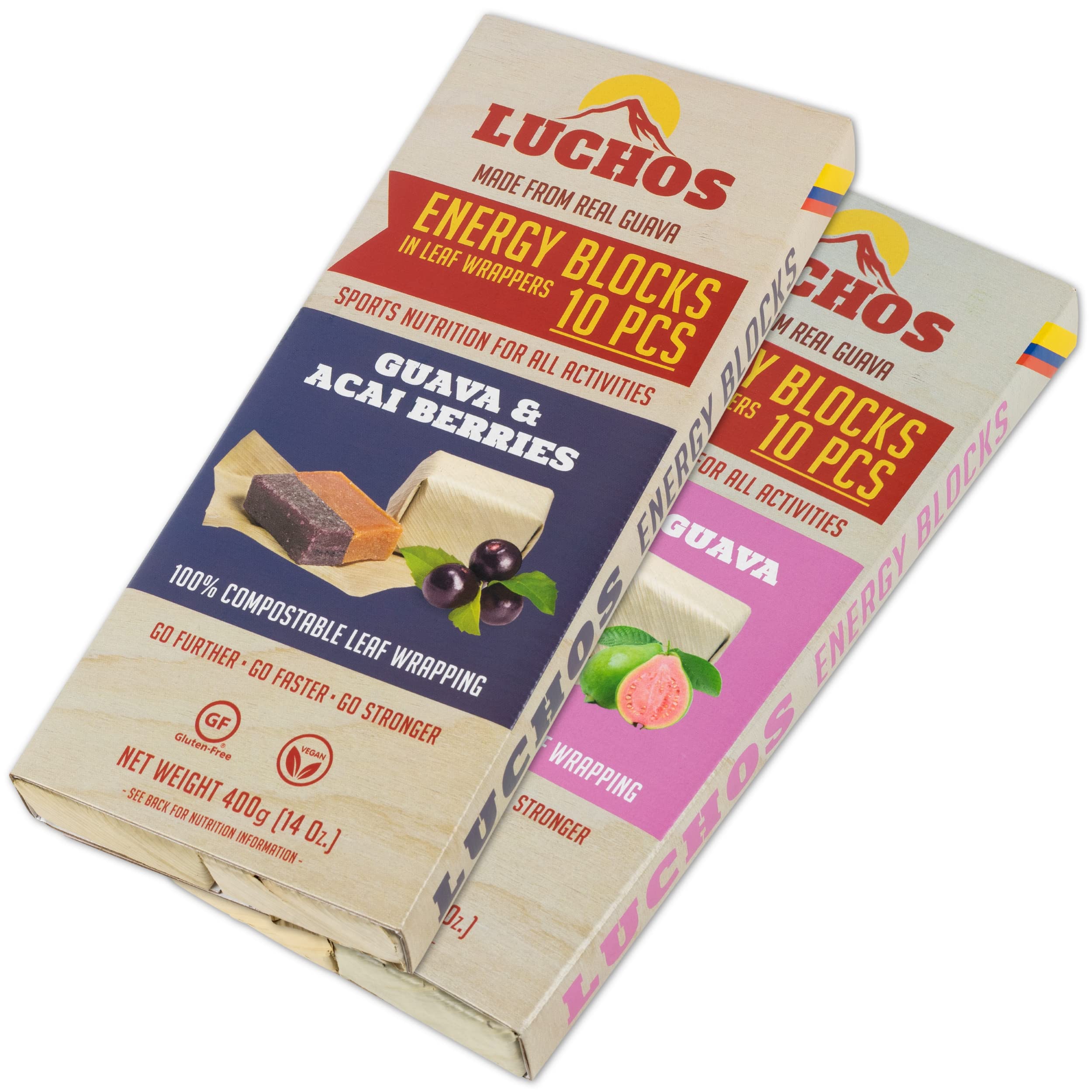 LUCHOS Energy Blocks - Guava & Acai Berry, 2 x 400 g | Colombian On-the-Go Sports Nutrition for Running, Cycling & Hiking | A Natural Alternative to Bars & Gels | Vegan, Gluten Free & Easy to Digest