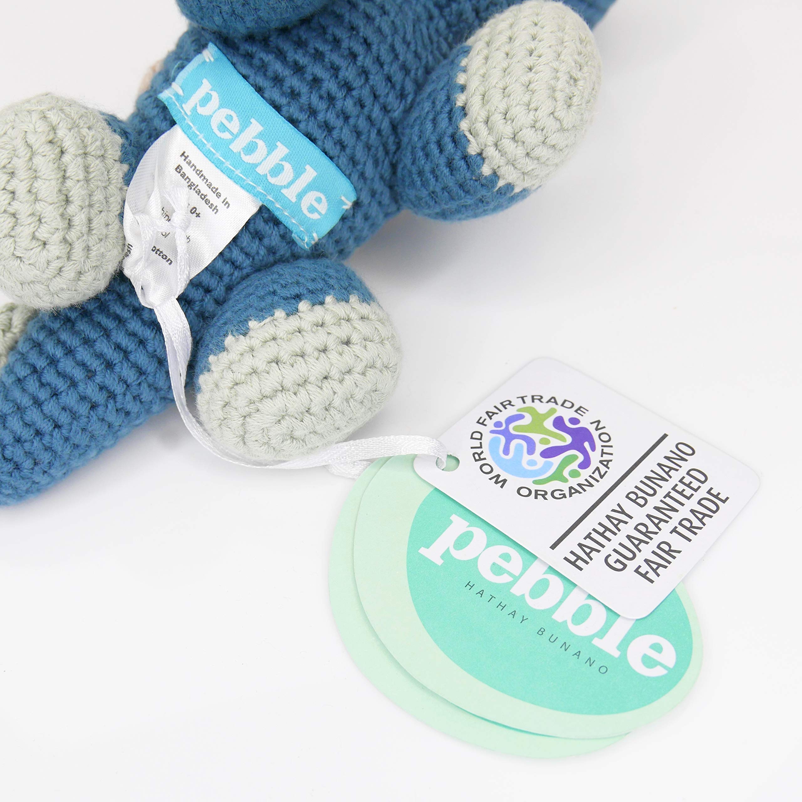 Pebble Fair Trade Organic Cotton Crochet Petrol Blue Dinosaur Toy