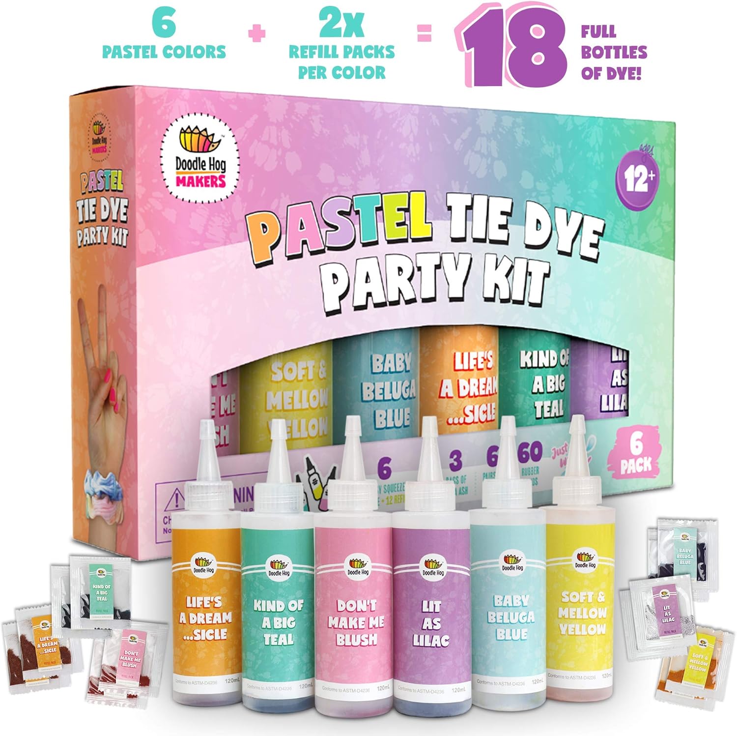 Amazon Com Pastel Tie Dye Kit Tye Die Kits Create Colorful Custom Designs With 6 Bottles Of Fabric Dye And 12 Refills This Girl Stuff Is An Ideal Gift For 10 Year