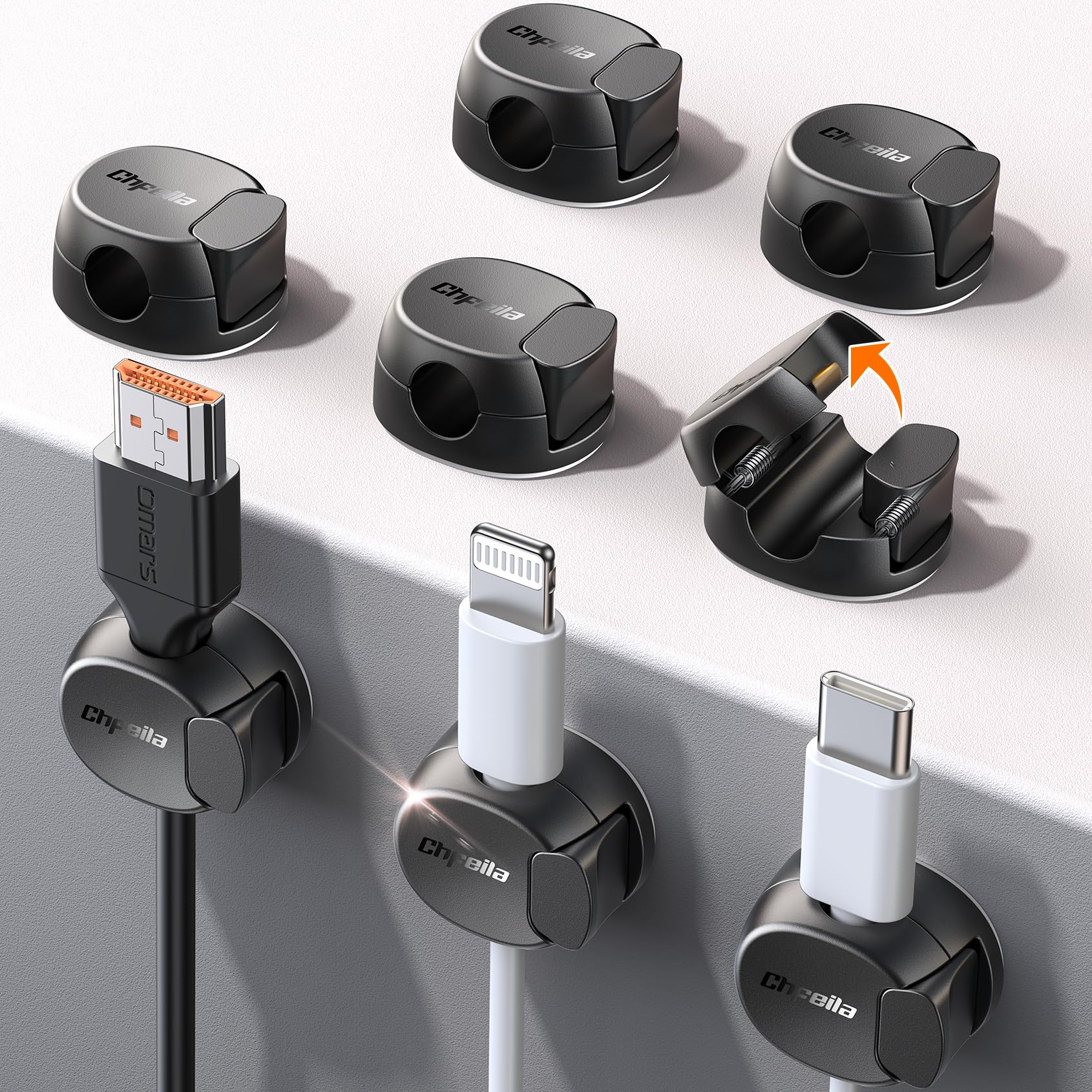 Chfeila 8-Pack Cable Clips, Quick-Lock Cord Organizer Black