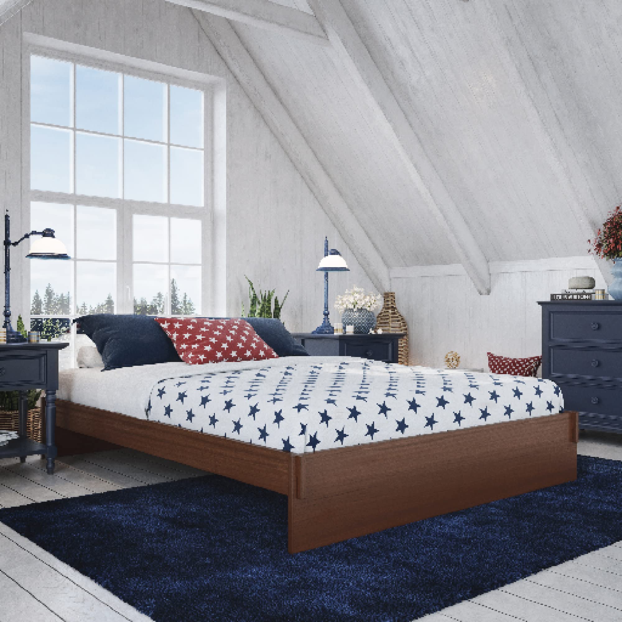 Photo 1 of DeCoro Liberty Wood Platform Bed, Walnut Finish, Queen Size