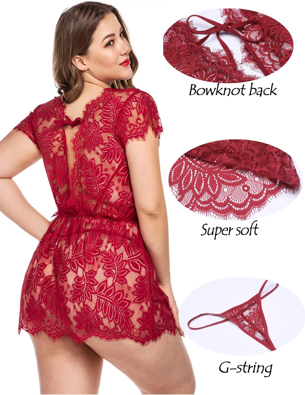 Avidlove Women Sexy Lingerie Eyelash Lace Babydoll Deep V Nightwear Mesh Sheer Chemises: Clothing