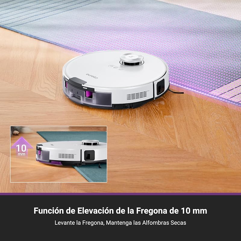 Aspirador de pó robô com esvaziamento automático eureka e20 plus, 8000 pa, esvaziamento automático de poeira, vida útil da bateria de 180 minutos, duodetect ai 3d para evitar obstáculos, para tapetes e pêlos de animais de estimação, branco